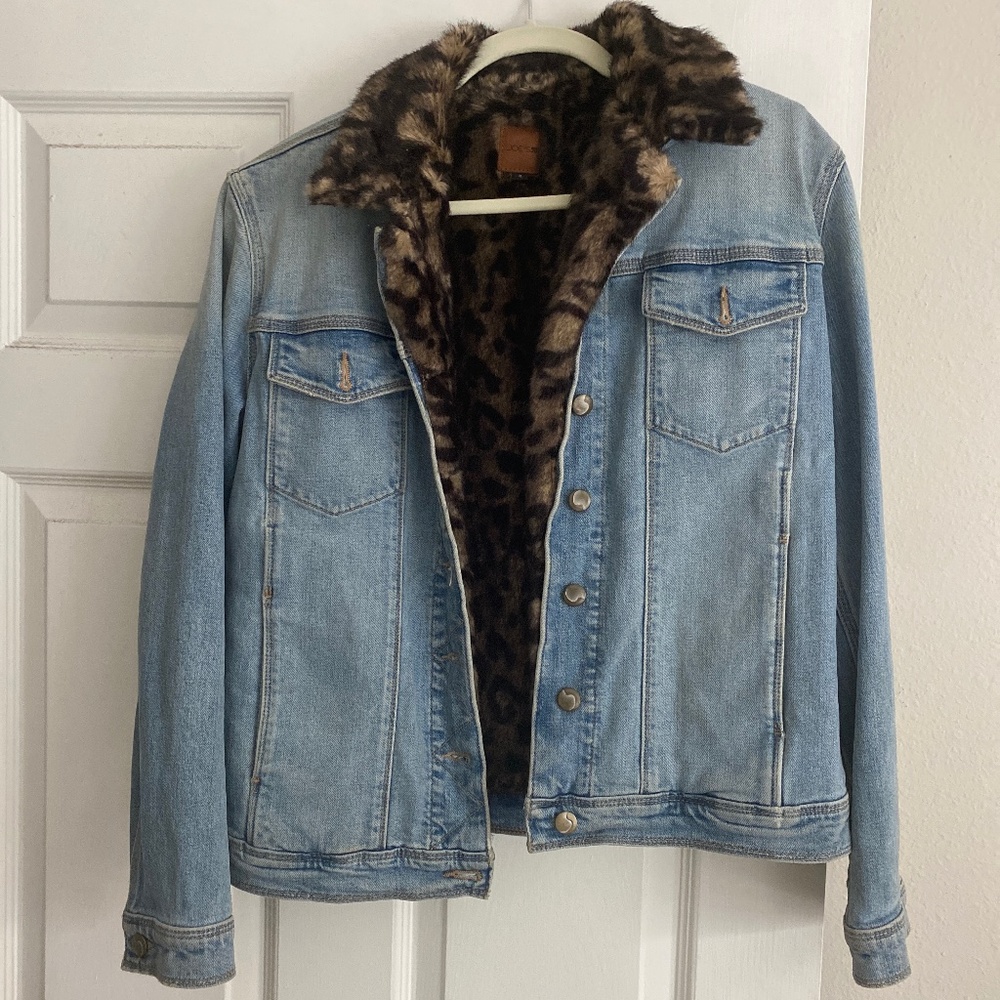 Joe’s Jean Jacket with leopard fur collar and lining